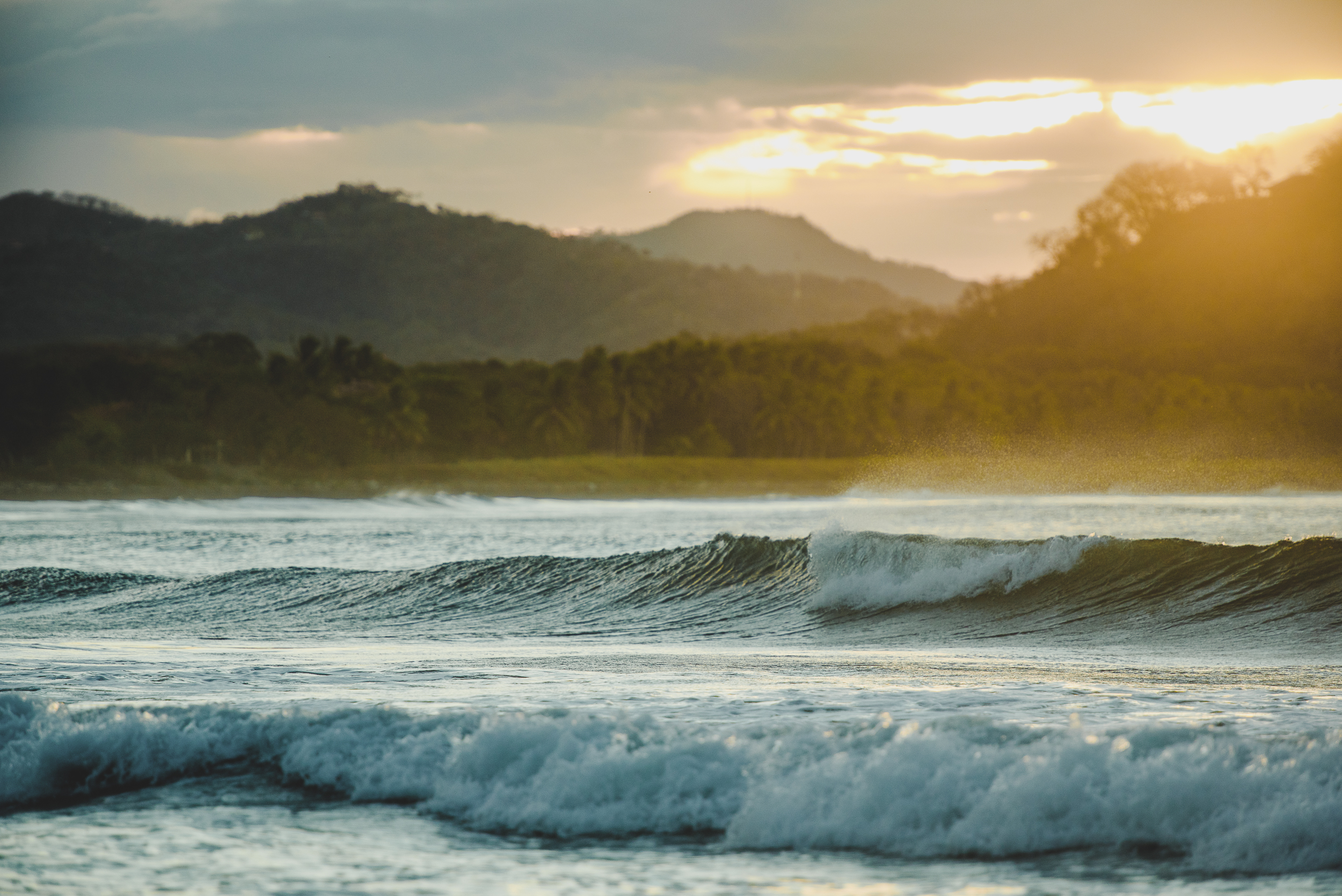 Sunlight on the waves in costa rica