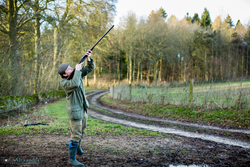 young gun shooting a pheasant from a wood